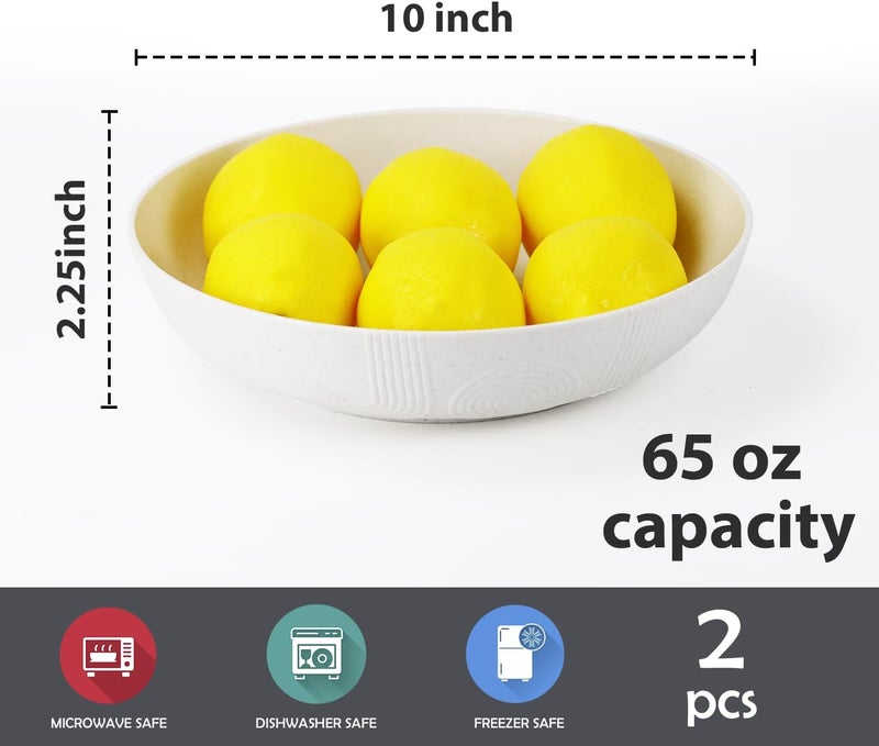 Wrova Salad Bowls 10inch Serving Bowls 65oz Large Salad Bowls Wheat Straw Bowls Set of 2 Wide and Shallow Plastic Salad Bowls for Kitchen Microwave  Dishwasher SafeWhite - Image 2