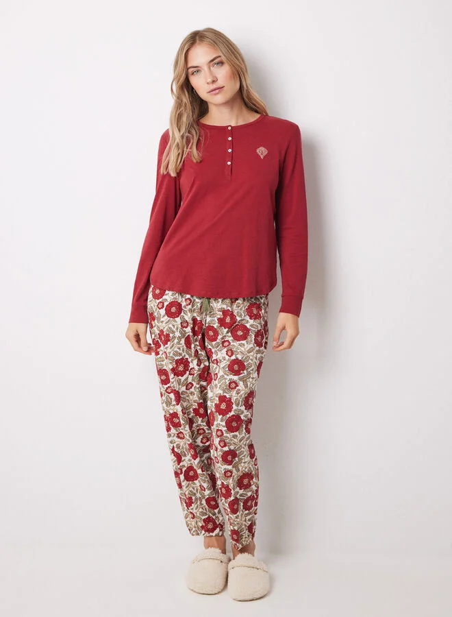 women'secret Red Long-Sleeved T-Shirt In 100% Cotton