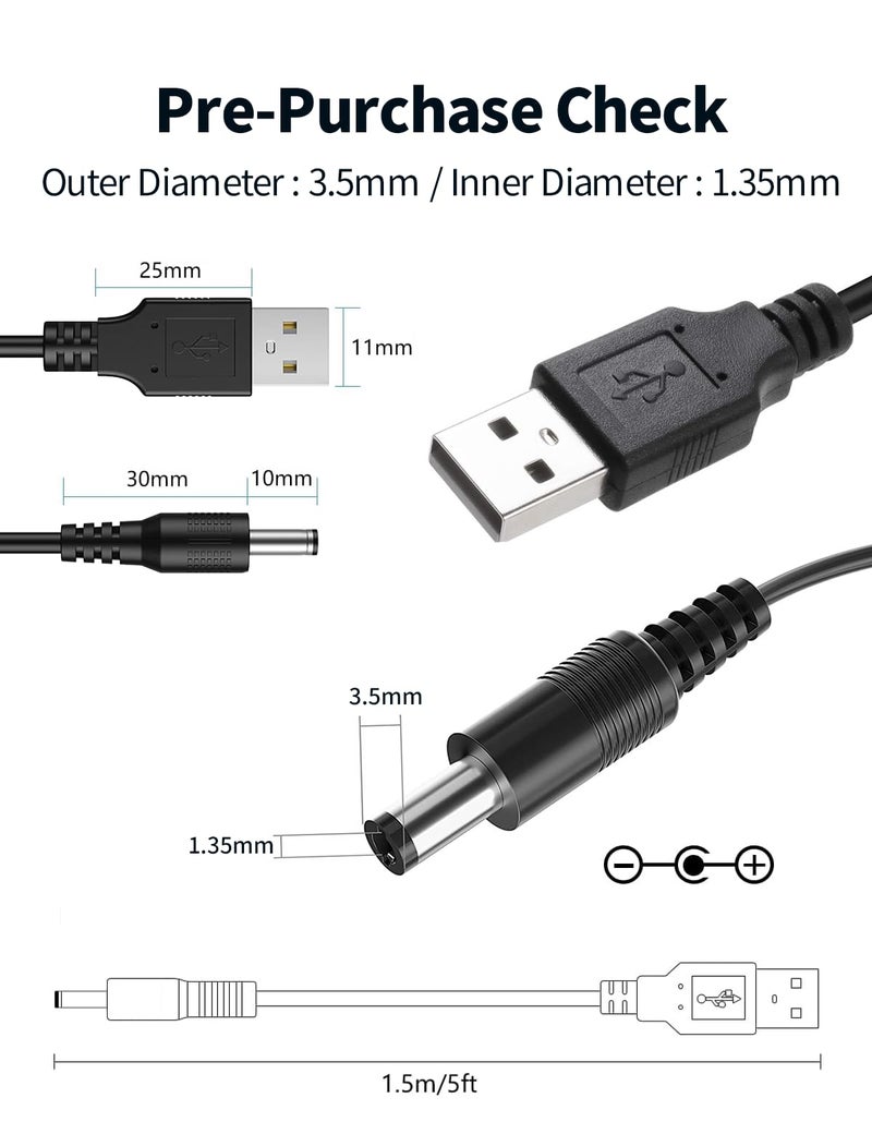 Tonton Electric Toothbrush Charger Cord for Fairywill, Sonic, Initio, Dnsly, Bitvae, Kipozi, Gloridea, DC 5V USB Cable for Hatch Baby Rest, Rest+, Rest Mini, FOREO Luna Series Facial Cleanser (5FT, Black) - Image 3