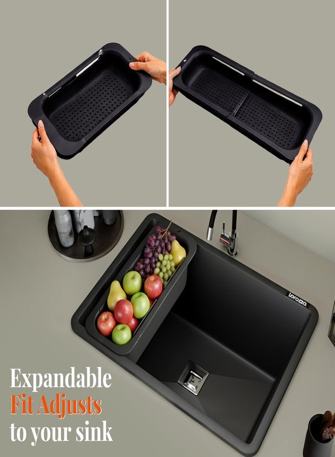 Lorazzo Kitchen Sink Basket – Over The Sink Expandable Colander for Vegetable & Fruit Washing | Drain Basket & Sink Strainer | Adjustable Kitchen Sink Accessories | 1-Year Warranty (Matte Black) - Image 4