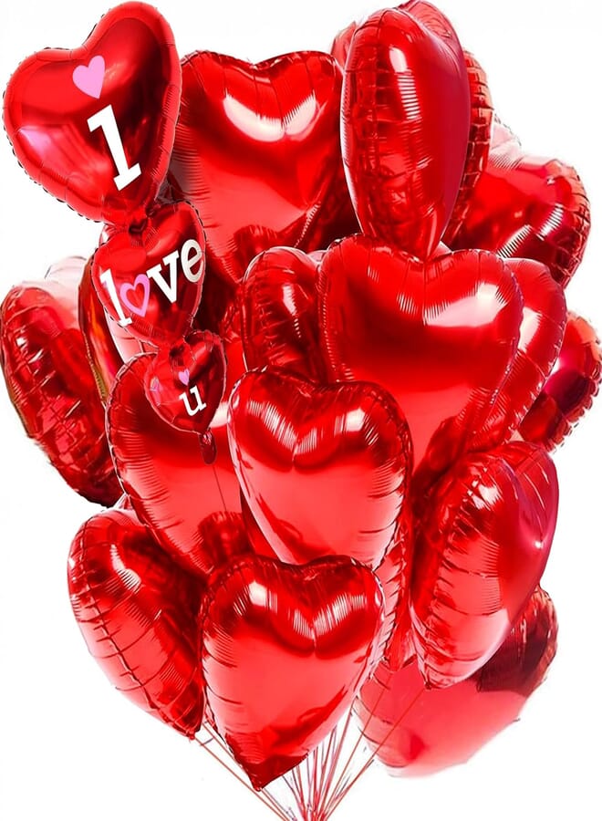 Katchon, XtraLarge 12+1 Heart Shaped Balloons - Pack of 13 | Big 36 Inch, Red I Love You Balloons, Valentines Balloons, Proposal Decorations | Heart Balloons Decorations | Valentines Day Balloons