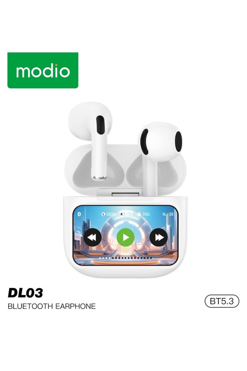 Modio DL03 Smart Touch Display Wireless Earphones with ANC Noise Cancelling Technology, HD Microphone, Bluetooth 5.0, Long Battery Life, Comfortable Fit, Compatible with Android Mobiles and Tablets for Clear Calls, Music, and Gaming - Image 1