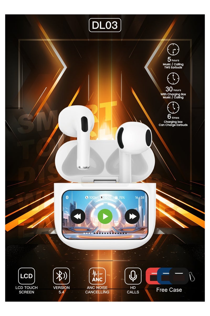 Modio DL03 Smart Touch Display Wireless Earphones with ANC Noise Cancelling Technology, HD Microphone, Bluetooth 5.0, Long Battery Life, Comfortable Fit, Compatible with Android Mobiles and Tablets for Clear Calls, Music, and Gaming - Image 2
