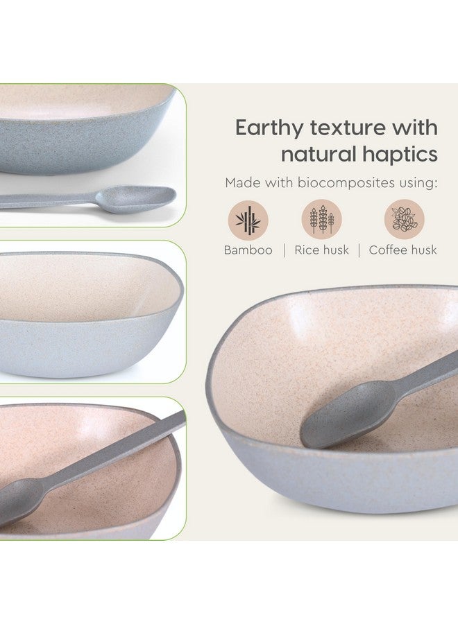 Eha Set of 2 Earth-Friendly Multipurpose Bowls for Kitchen | 600 ml | Made with Bamboo Fibers & Rice Husk | Microwave Safe Bowl | for Hot & Cold Serving Bowl Set | Azure - Image 5