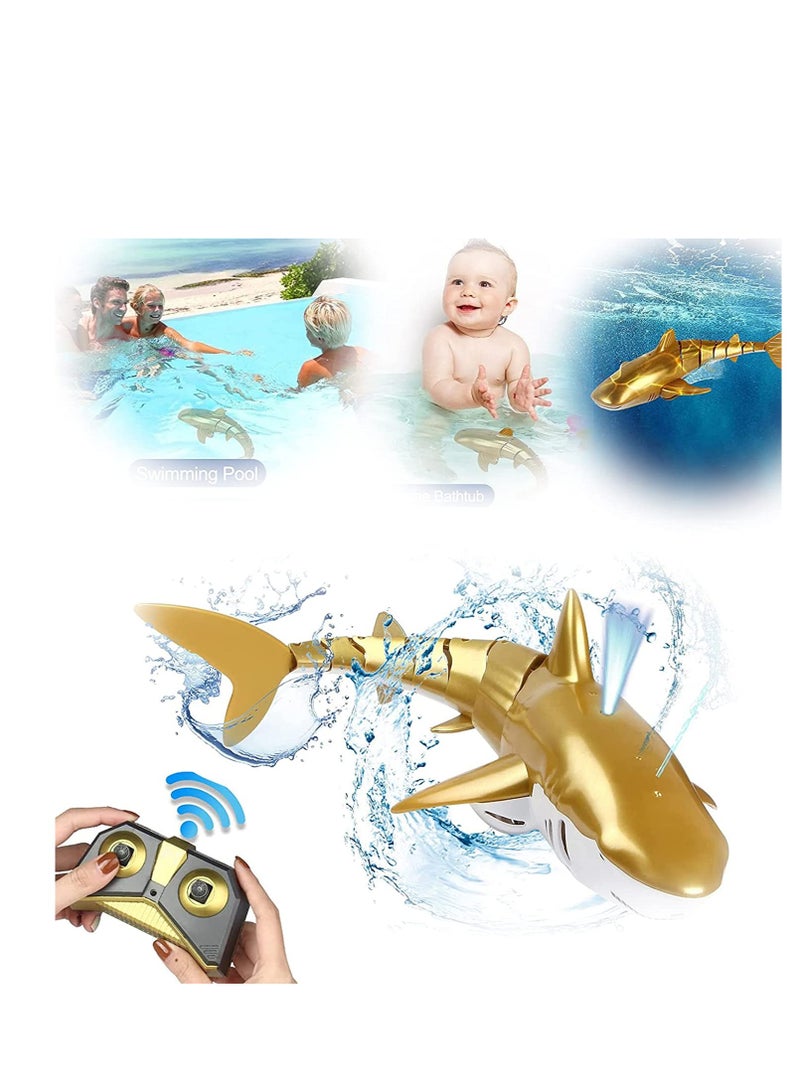 SOLARAE Remote Control Pool Shark Toys - Upgrade 2.4GHz High Simulation RC with Water Spray Diving Light for Swimming Bathroom Great Gift Boat, for Ages 3+ Boys Girls(Gold) - Image 1