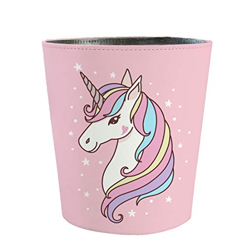 Scakbyer 10L Wastebasket Retro Decorative Trash Can Waterproof PU Leather Wastebasket Without Lid Girl's Wastebasket Unicorn Wastebasket for Kitchen, Office, Living Room, Bedroom - Image 1