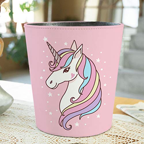 Scakbyer 10L Wastebasket Retro Decorative Trash Can Waterproof PU Leather Wastebasket Without Lid Girl's Wastebasket Unicorn Wastebasket for Kitchen, Office, Living Room, Bedroom - Image 2