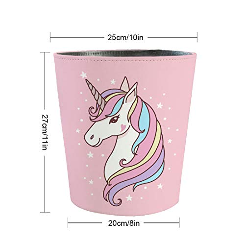 Scakbyer 10L Wastebasket Retro Decorative Trash Can Waterproof PU Leather Wastebasket Without Lid Girl's Wastebasket Unicorn Wastebasket for Kitchen, Office, Living Room, Bedroom - Image 3