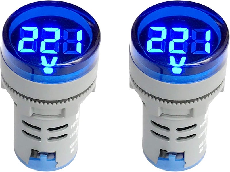 NOYITO 80-500V AC Digital Voltmeter 110V 220V 380V Red Green Yellow Blue White LCD Digital Display Small Round Head (Pack of 2) (Blue) - Image 1