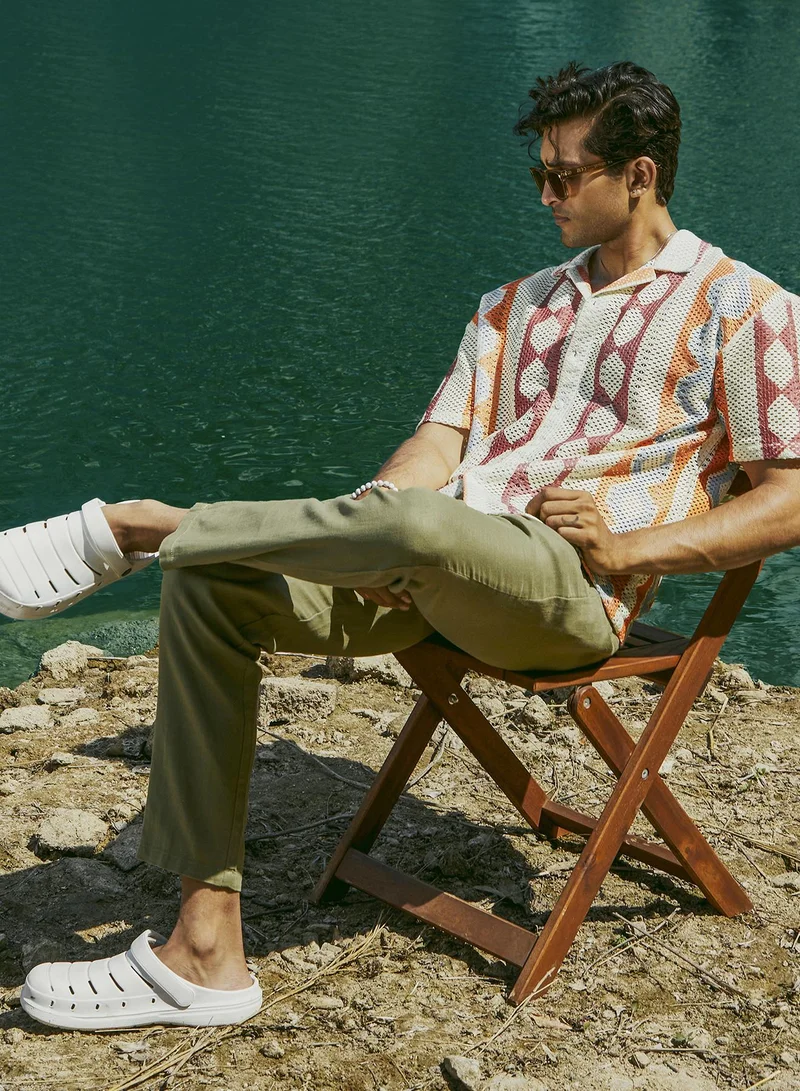 كامبوس سوترا Men's Tangerine Orange & Crimson Red Geometric Block Oversized Shirt