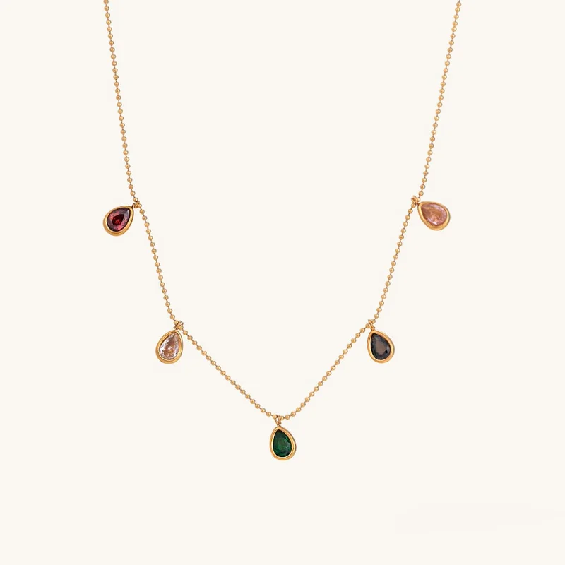 PALMONAS 18k Gold Tone Plated Colourful Stones Necklace
 for Women