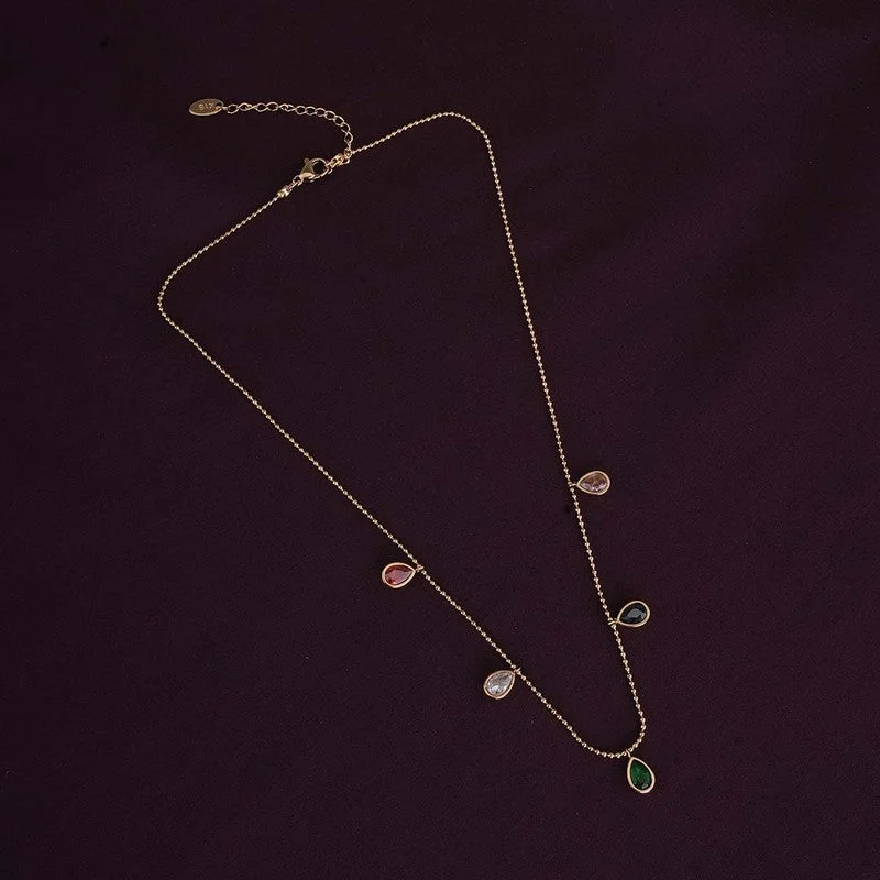 Palmonas PALMONAS 18k Gold Plated Colourful Stones Necklace for Women