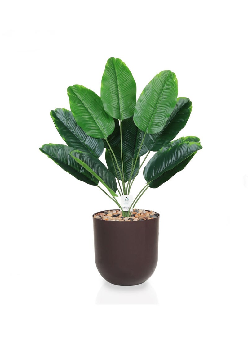 تالا شجرة ورق موز صناعية بارتفاع 70 سم مع 12 ورقة كبيرة في حوض بلاستيك أنيق – مثالية لتزيين المنزل والمكتب - Image 1