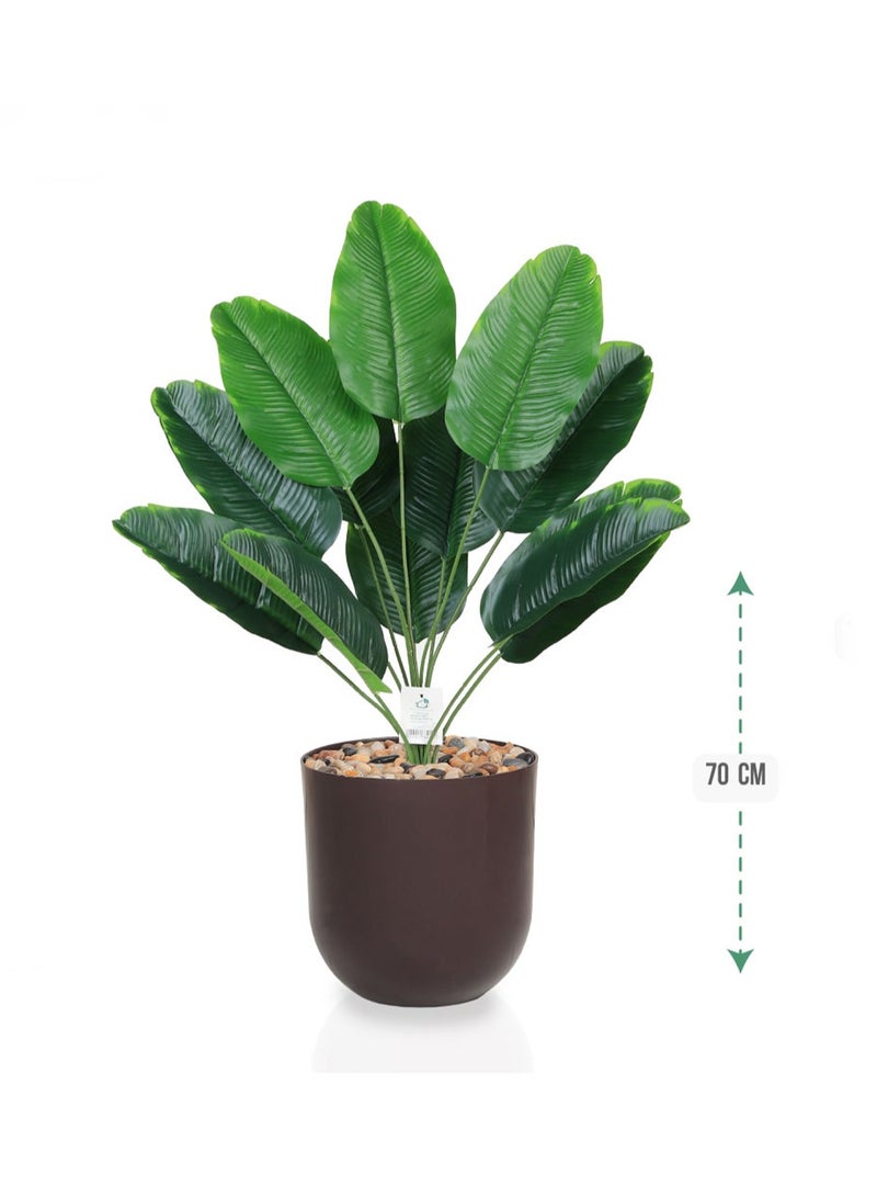 تالا شجرة ورق موز صناعية بارتفاع 70 سم مع 12 ورقة كبيرة في حوض بلاستيك أنيق – مثالية لتزيين المنزل والمكتب - Image 2