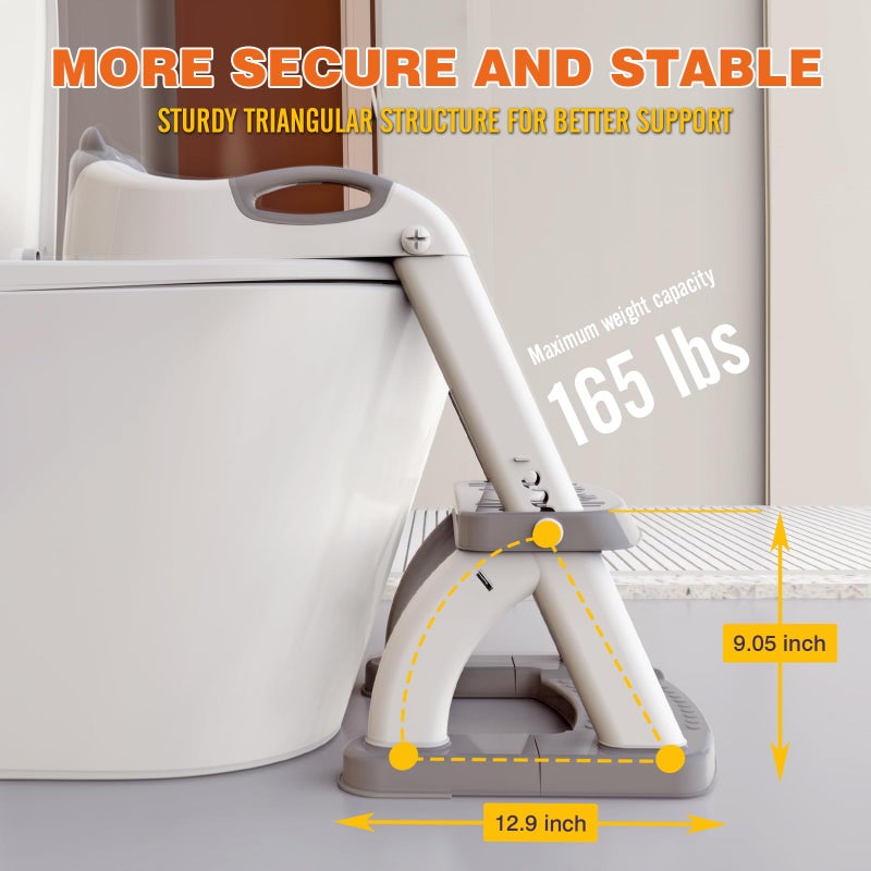 SKYROKU كرسي تدريب الأطفال على المرحاض SKYROKU، قاعدة مستقرة على شكل قطاع جديدة، كرسي مرحاض للأطفال 2 في 1 مع واقي رذاذ، وسادة مضادة للانزلاق، وسلّم، رمادي لامع - Image 3
