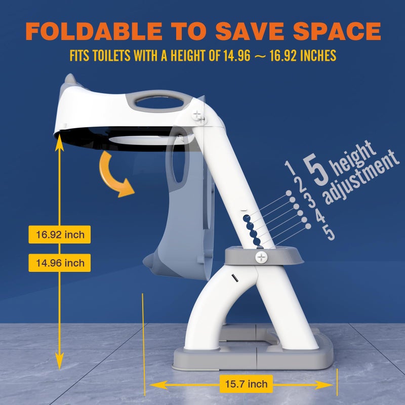 SKYROKU كرسي تدريب الأطفال على المرحاض SKYROKU، قاعدة مستقرة على شكل قطاع جديدة، كرسي مرحاض للأطفال 2 في 1 مع واقي رذاذ، وسادة مضادة للانزلاق، وسلّم، رمادي لامع - Image 4
