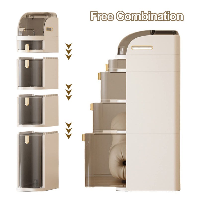 WEAFIEO Bathroom Floor Storage Cabinet 7.09″ Narrow Slim Organizer 3-Tiers Side Corner Unit with Handle Casters Clear Drawers for Tiny Kitchen Laundry Living Room Toilet Gap - Image 4