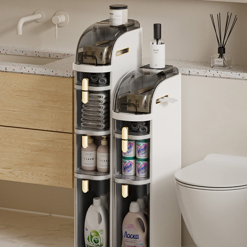 WEAFIEO Bathroom Floor Storage Cabinet 7.09″ Narrow Slim Organizer 3-Tiers Side Corner Unit with Handle Casters Clear Drawers for Tiny Kitchen Laundry Living Room Toilet Gap - Image 1