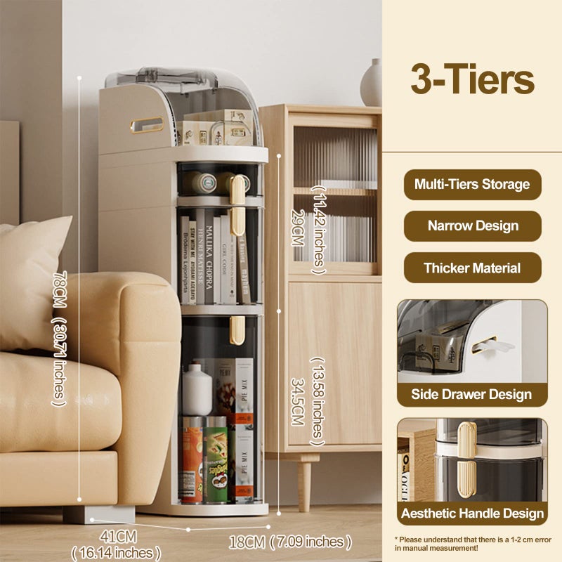 WEAFIEO Bathroom Floor Storage Cabinet 7.09″ Narrow Slim Organizer 3-Tiers Side Corner Unit with Handle Casters Clear Drawers for Tiny Kitchen Laundry Living Room Toilet Gap - Image 3