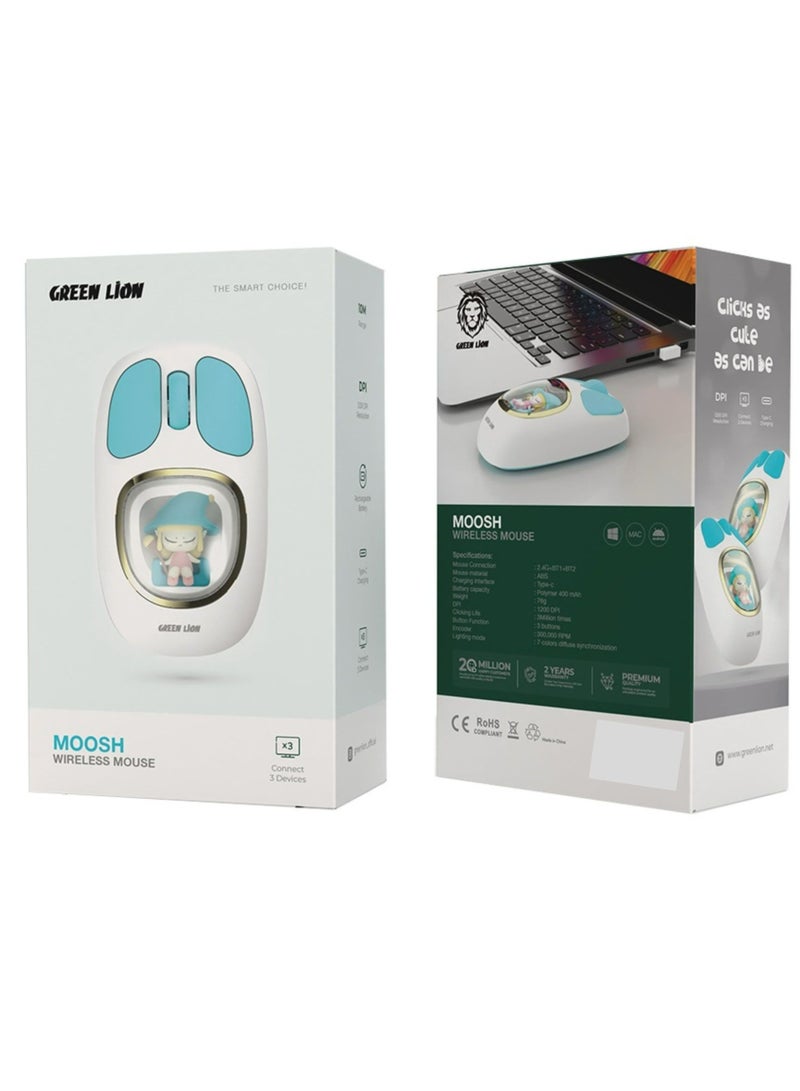 GREEN LION Moosh Wireless Mouse with 7-Color Diffuse Lighting, Up to 3 Million Clicks, 3-Button Function, 400mAh Battery, 1200 DPI, Connects Up to 3 Devices, USB-C Charging Interface - White  - Image 2