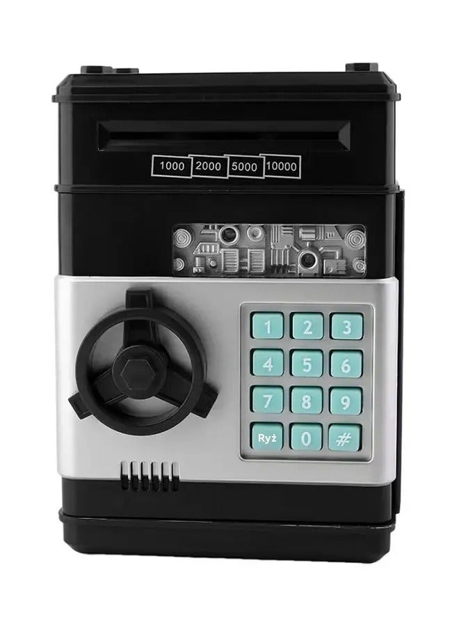 صندوق توفير الأموال الإلكتروني مع كلمة مرور وتصميم مفصل فريد ومتين مع موسيقى - علبة عملات نقدية سوداء - ماكينة صرف آلي للبنك - Image 1