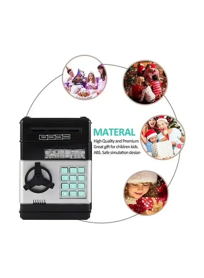 صندوق توفير الأموال الإلكتروني مع كلمة مرور وتصميم مفصل فريد ومتين مع موسيقى - علبة عملات نقدية سوداء - ماكينة صرف آلي للبنك - Image 5