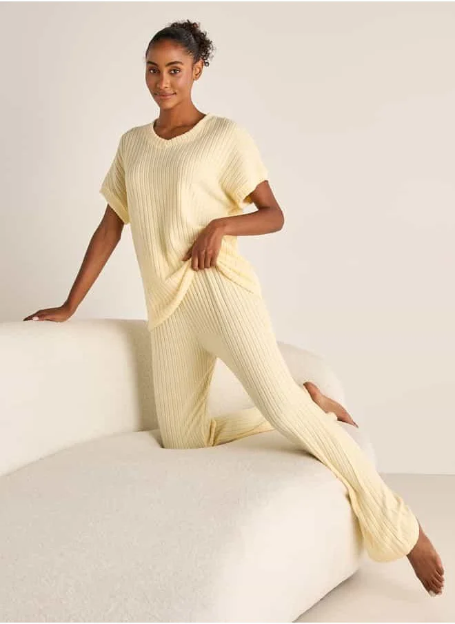 فاف Ribbed V-neck Top and Elasticated Pyjama Set