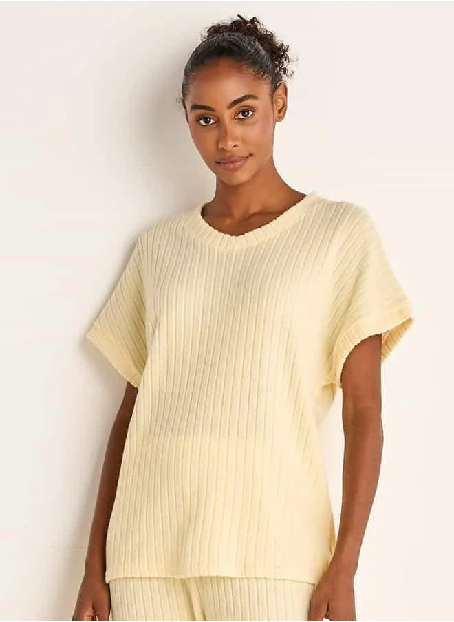 فاف Ribbed V-neck Top and Elasticated Pyjama Set