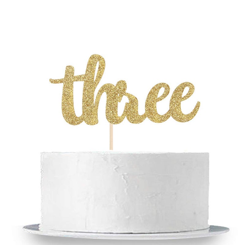 Three Cake Topper-Gold Glitter Happy 3rd Birthday Cake Topper, Young Wild & Three, 3rd Wedding Anniversary Party Decorations
