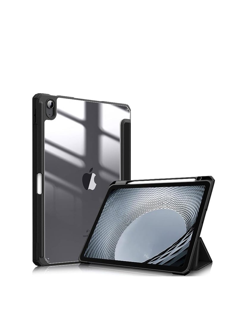 Hybrid Slim Case for iPad Air 5th Generation (2022) / iPad Air 4th Generation (2020) 10.9 Inch - [Built-in Pencil Holder] Shockproof Cover with Clear Transparent Back Shell, Black