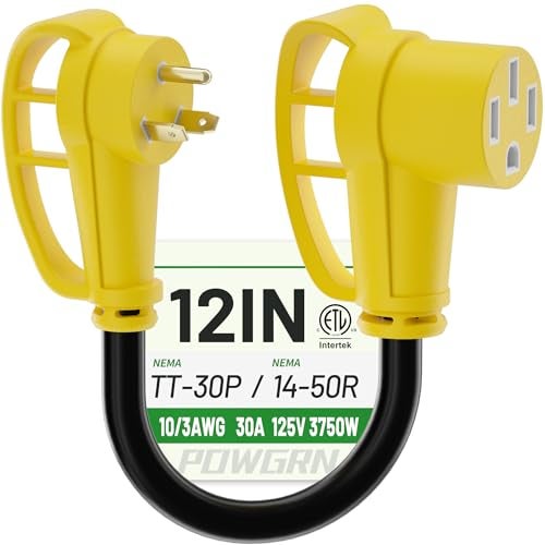 POWGRN 30 Amp to 50 Amp RV Adapter 12 inch, Heavy Duty 10/3 Gauge RV Electrical Adapter, NEMA TT-30P Male to NEMA 14-50R Female, STW 10AWG 30A 125V 3750W, Black-Yellow, ETL Listed - Image 1