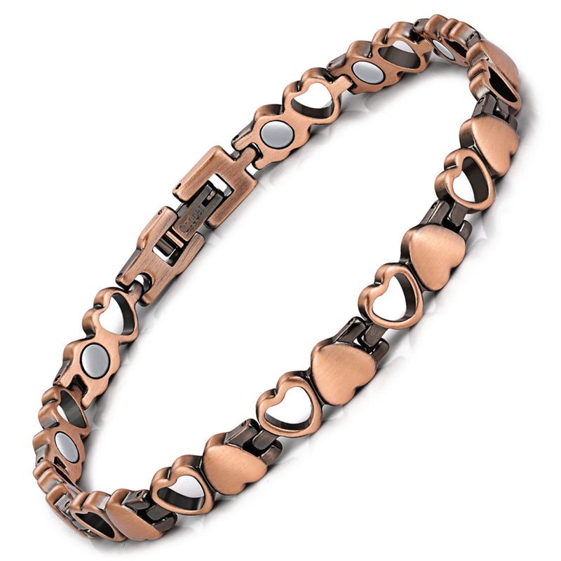 Feraco Copper Bracelet for Women 99.99% Solid Copper Magnetic Bracelets, Unique X Shape Links, Magnetic Field Therapy Jewelry Gifts (Heart Shape) - Image 1
