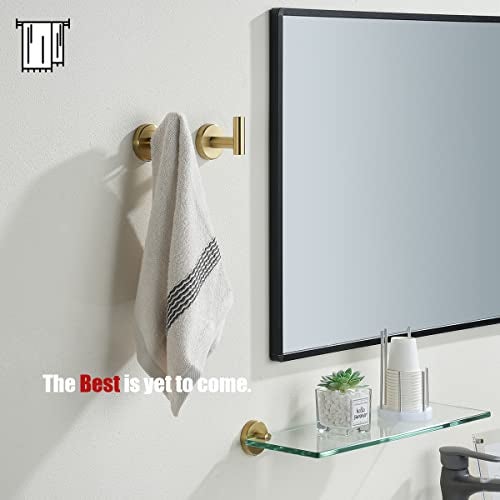 JQK Bathroom Towel Hook Brushed Gold, Brass Coat Robe Clothes Hook for Bathroom Kitchen Garage Wall Mounted (Pack of 4), SUS 304 Stainless Steel 0.8mm, TH100-BG-P4 - Image 3