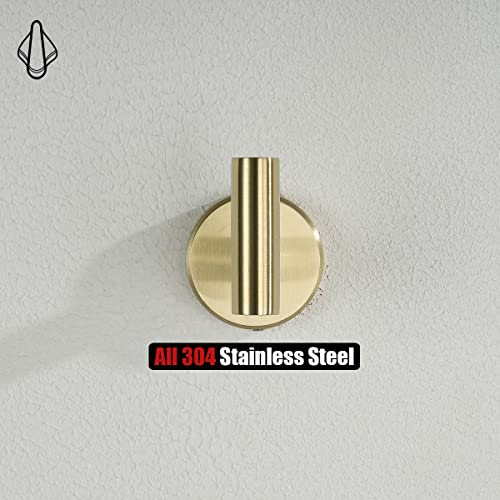 JQK Bathroom Towel Hook Brushed Gold, Brass Coat Robe Clothes Hook for Bathroom Kitchen Garage Wall Mounted (Pack of 4), SUS 304 Stainless Steel 0.8mm, TH100-BG-P4 - Image 5