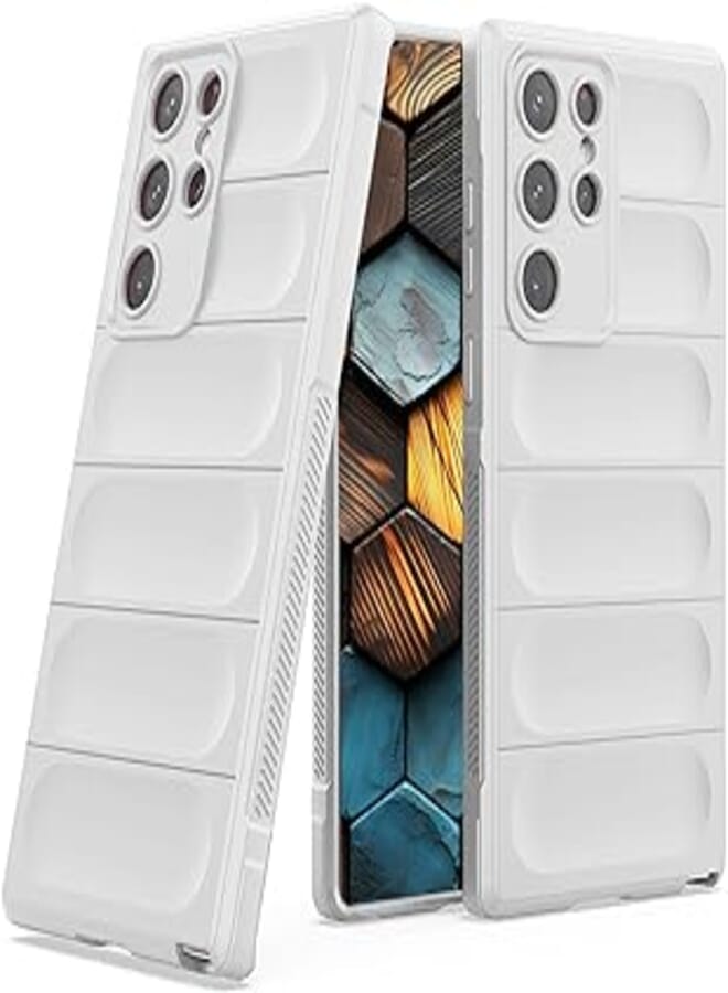 Bump Silicon TPU Shild Case Microfiber Lining with Camera Protection For Samsung Galaxy S23 Ultra 5G (White)