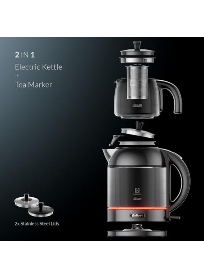 Feller Germany TS289 2-in-1 Tea Maker, 2L German Schott Glass Kettle + 1L Teapot, 2200W Strix Control, Keep Warm, BPA Free, Stainless Steel Filter (Platinum) - Image 4