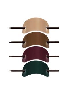 4PCS PU Leather Hair Clip Hair Barrette with Wooden Stick Hair Slide Pin Oval Shape Hair Pins Ponytail Holders Hair Accessories for Women Girlsredgreenpinkbrown