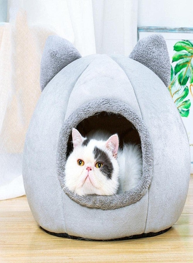LOOKMINT Cat Cave Bed with Ears, Large Cozy Pet House, Winter Igloo Nest Kennel, Grey - Image 2