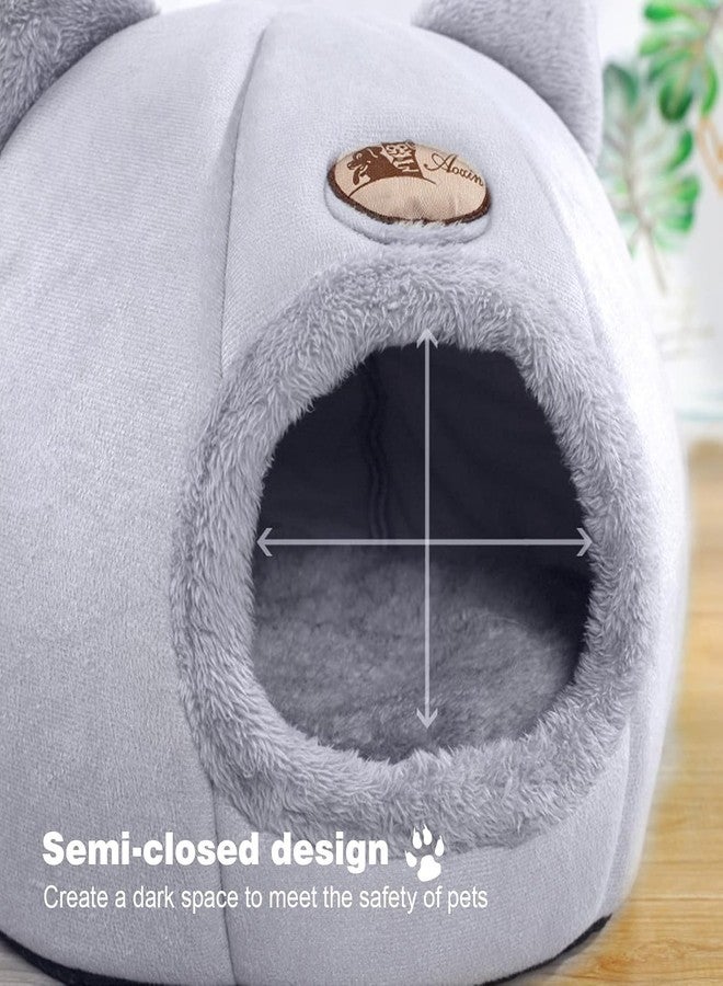 LOOKMINT Cat Cave Bed with Ears, Large Cozy Pet House, Winter Igloo Nest Kennel, Grey - Image 3