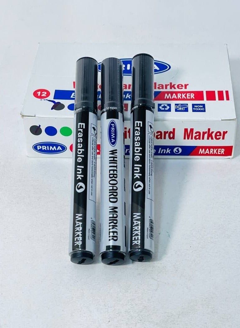 بريما علبة اقلام وايت بورد ماركر للسبورة  لون واحد فقط  للسبورة البيضاء  نوع بريما  اللون اسود  العلبة : ١٢ قلم - Image 1