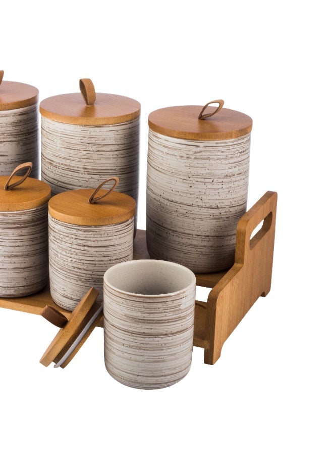 اباريك الصفا طقم علب بهارات سيراميك 7 قطع بستاند - Image 3