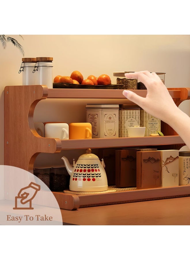 لوكيبا حامل أكواب قهوة بثلاثة أرفف - منظم ركن قهوة من الخيزران والأكريليك مع خطافات، رف أكواب لأسطح المطبخ، ملحقات ركن الشاي، حامل ماتشا، رف تخزين التوابل - Image 3