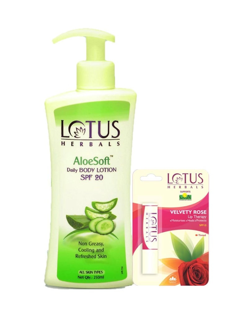 LOTUS HERBALS Lotus Herbals Winter Kit Aloesoft Daily Body Lotion_250ml  Velvety Rose Lip Therapy_35g  Set Of 2 