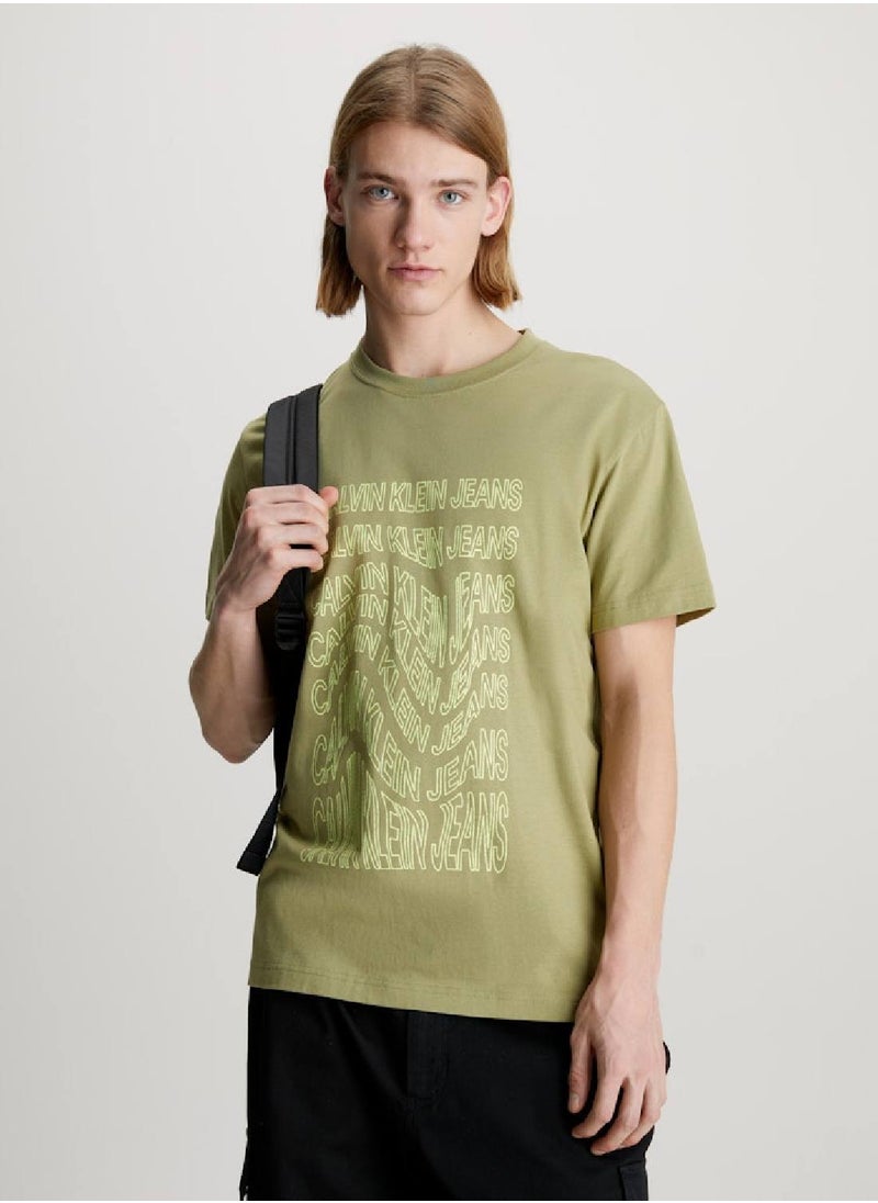 Calvin Klein Jeans Men's Logo T-Shirt - Cotton, Green  - Image 1