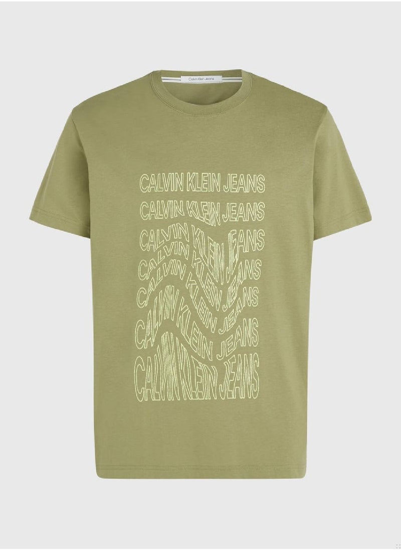 Calvin Klein Jeans Men's Logo T-Shirt - Cotton, Green  - Image 2