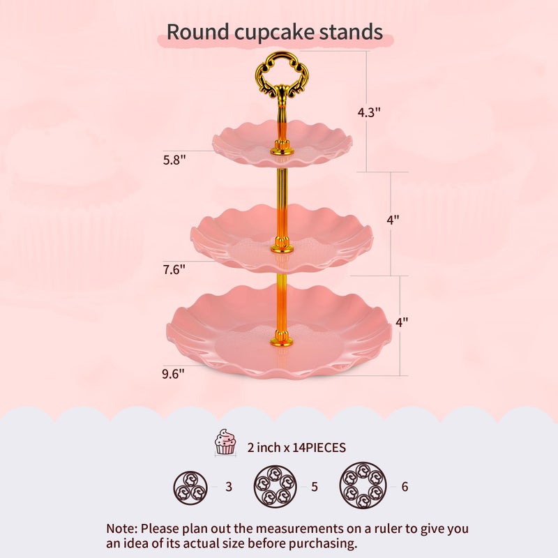 NWK Pack of 10 NWK Cake Stand Set, with 3 x Two-Tier and 3 x Three-Tier Cupcake Stands, 4 x Appetizer Trays, 1 x Tablecloth for Birthday Bridal Baby Shower Party (Pink) - Image 2