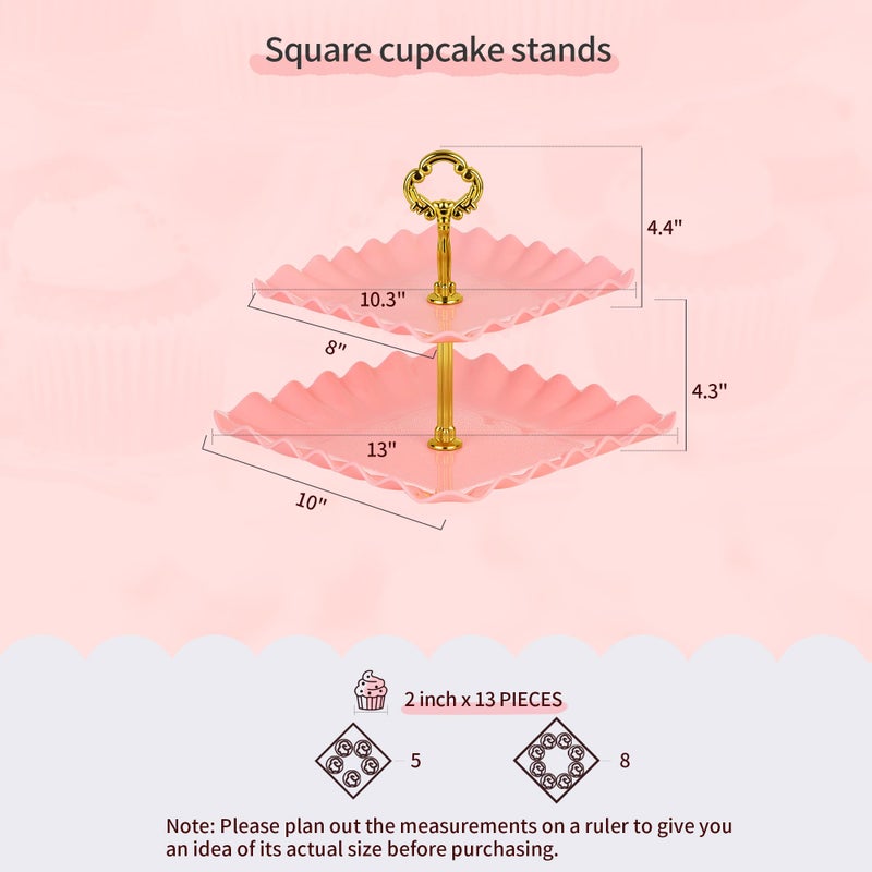 NWK Pack of 10 NWK Cake Stand Set, with 3 x Two-Tier and 3 x Three-Tier Cupcake Stands, 4 x Appetizer Trays, 1 x Tablecloth for Birthday Bridal Baby Shower Party (Pink) - Image 3