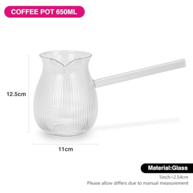 Glass Turkish Coffee Pot, High-Heat Resistant Glass Teapot, Milk Warmer, Sauce Maker, Ibrik Cezve Briki, Perfect Pouring Spout Stovetop/Turkish Coffee/Tea/Milk Warmer/Pot 650mL - Image 2