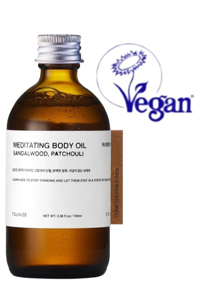 TOUN28 Meditating Body Oil, Calming Sandalwood & Patchouli Aromatherapy Scent, For Relaxation, Focus & Sleep, Lightweight & Non-Greasy, Certified Vegan, Korean Body Care for All Skin Types, 100ml - Image 1