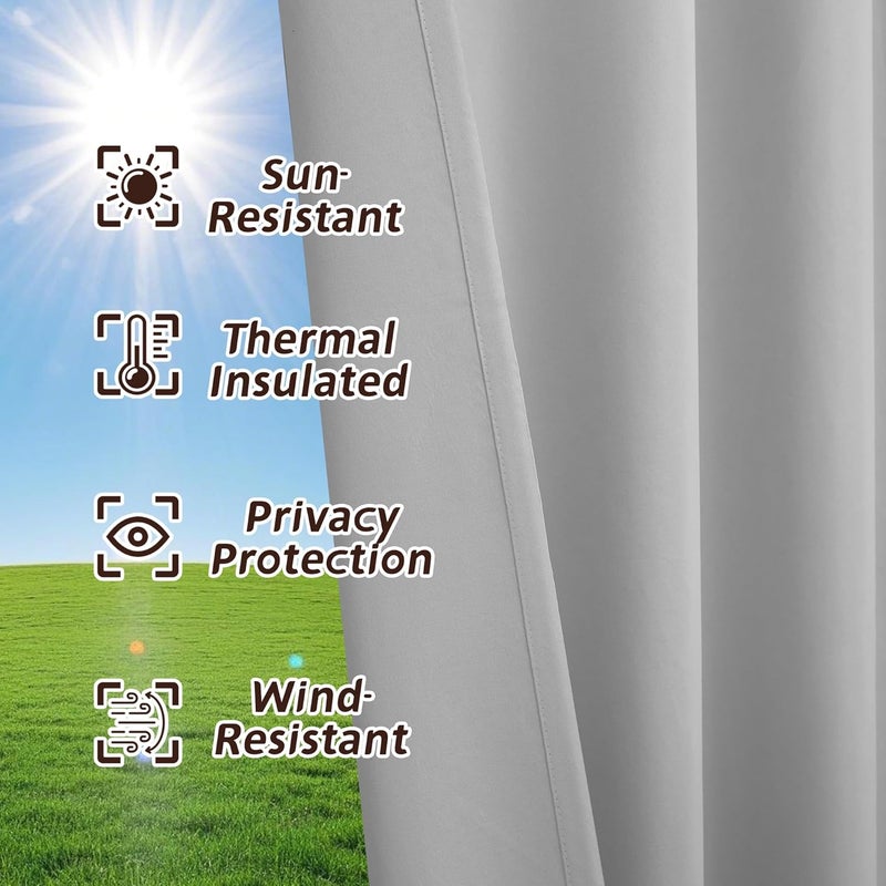 Arfntevss Outdoor Curtains for Patio Waterproof 2 Panels Blackout Curtain 84 inch Long with Zipper Top & Bottom Grommet Sun Blocking Outdoor Privacy Drape for Gazebo Porch Pergola (54x84, Light Gray) - Image 5